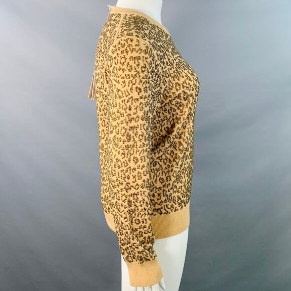 MICHAEL KORS COLLECTION Size L Tan Copper Cashmere Studded Animal Print Sweater - Picture 3 of 7